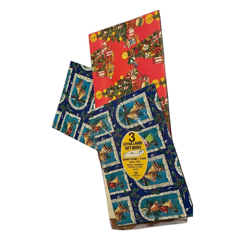 VTG Christmas Holiday Gift Boxes (3 Tops, 2 Bottoms) Bells Trees Santa READ